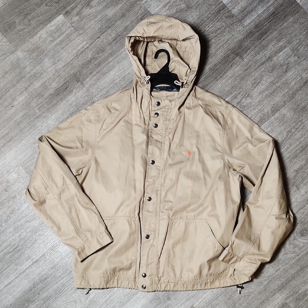 Rare Vintage Polo Ralph Lauren Canvas Beige Hooded Windbreaker